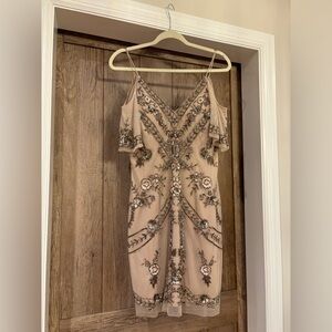 Aidan Mattox Cold Shoulder Embellished Mini Dress